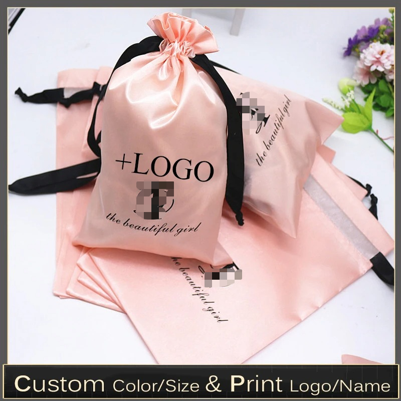 Baby Clothing Logo - 20PCS Baby Pink Silk Satin Pouch