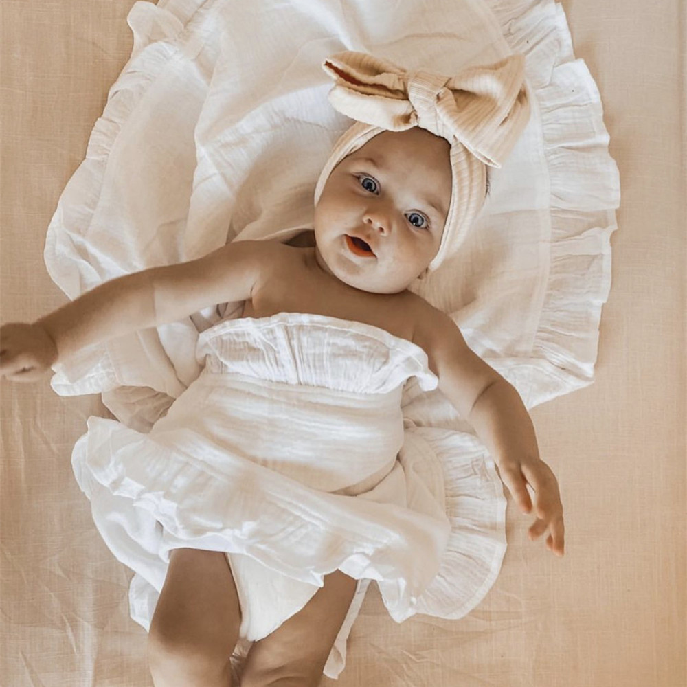 INS Ruffled Muslin Baby Swaddl - Baby Clothing Organic Cotton 评论和价格
