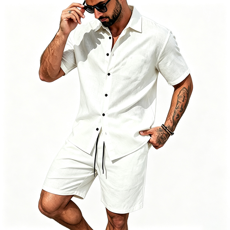 Men Linen Two Piece Outfit Sho - Summer Short Set 评论和价格