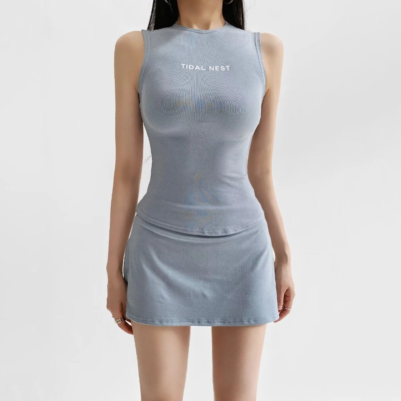 New Letter Printed Round Neck  - Summer Short Set 评论和价格